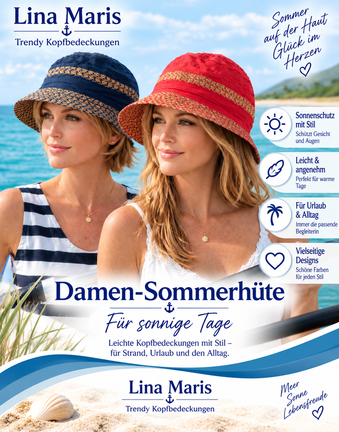 Damen-Sommerhut aus Leinen und Baumwolle im maritimen Stil