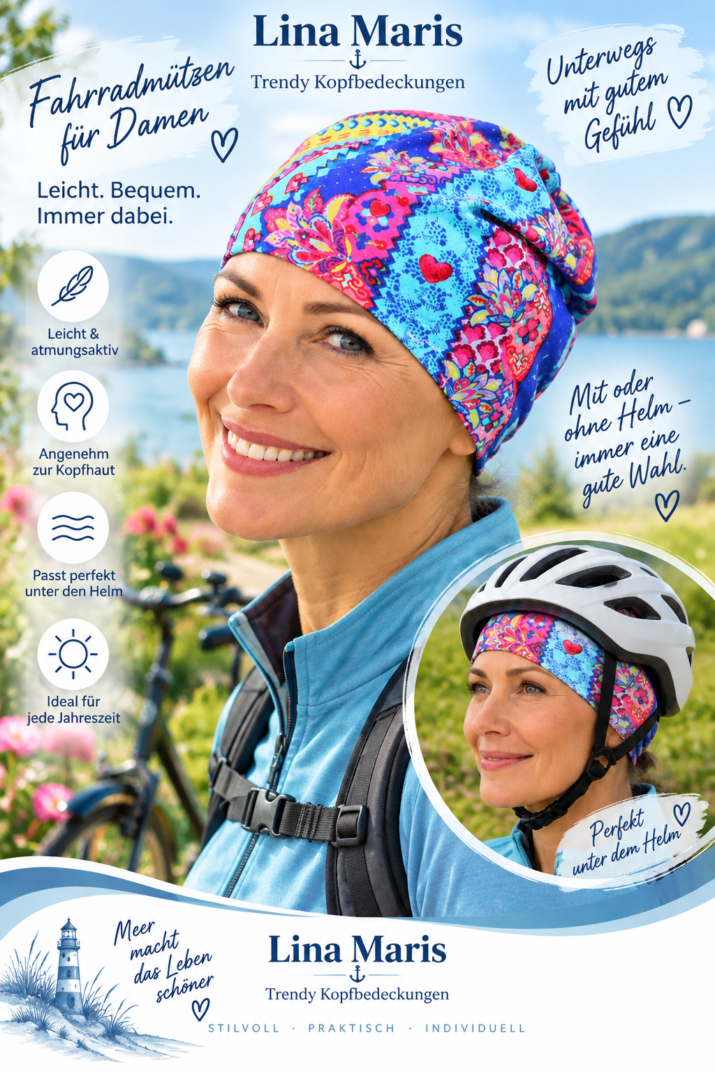 Fahrradmützen für Damen – leicht & bequem unter dem Helm