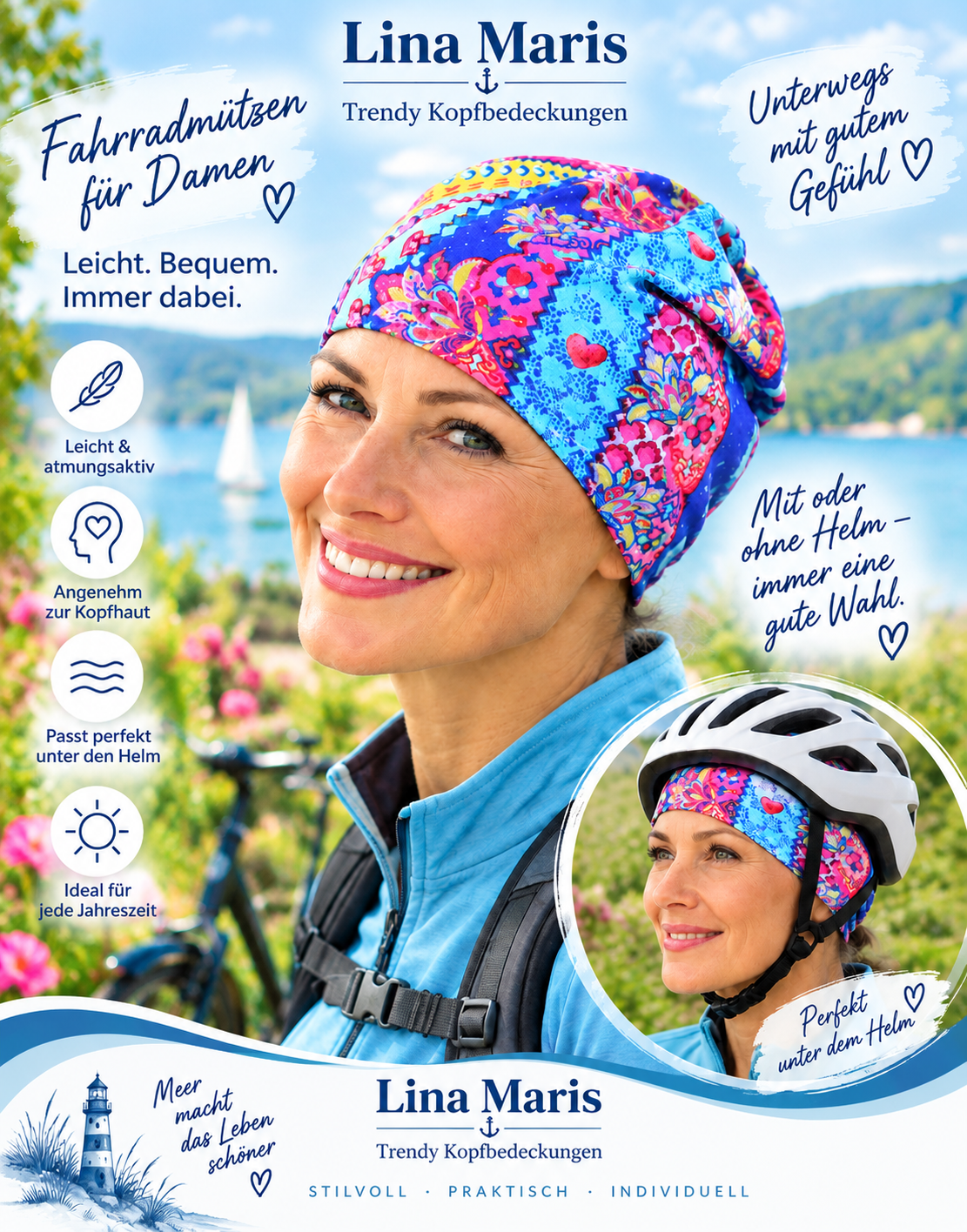 Fahrradmützen für Damen – leicht & bequem unter dem Helm