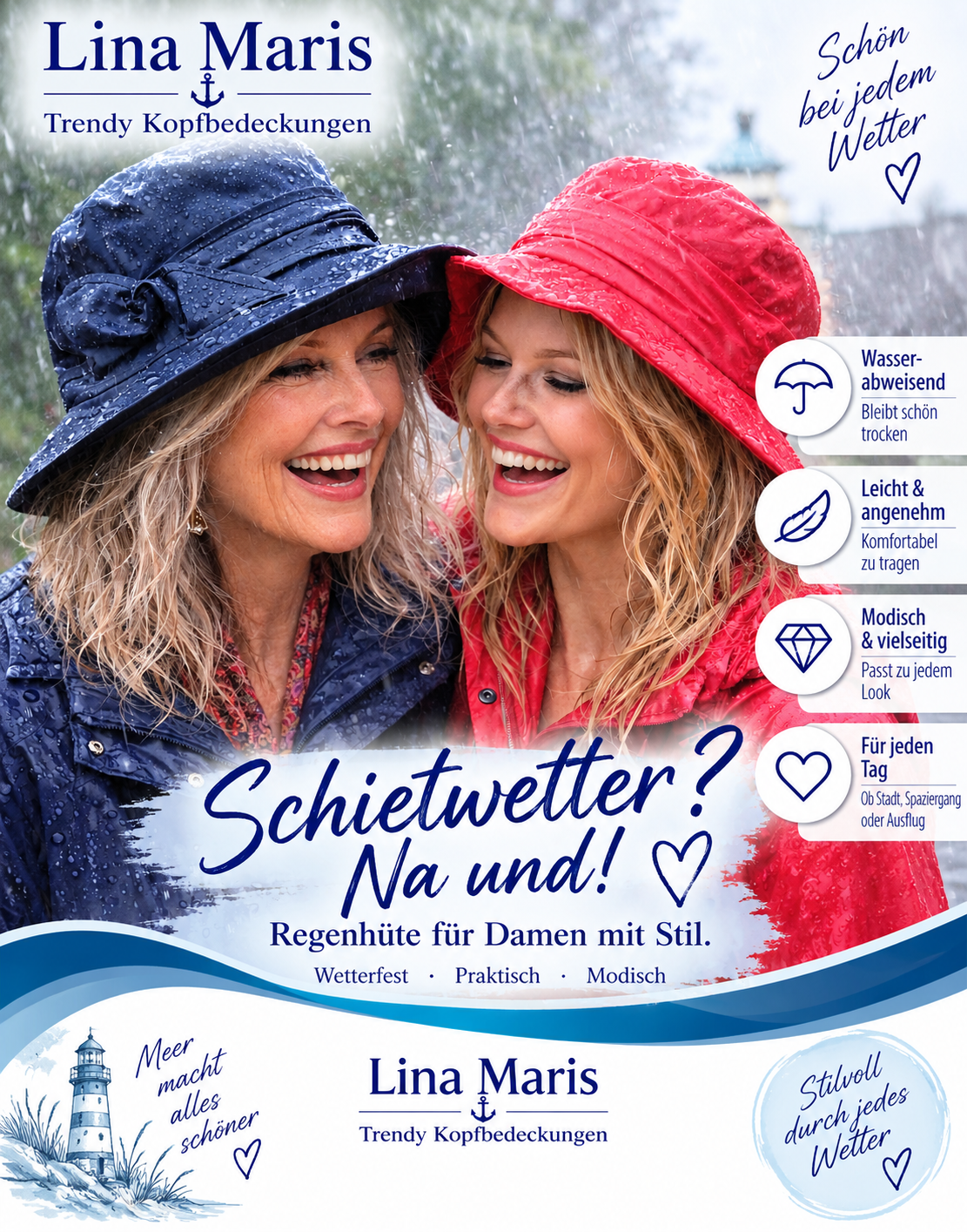 „Schietwetter-Kopfbedeckungen für Damen, schützend bei Wind und Regen, bequem zu tragen.“