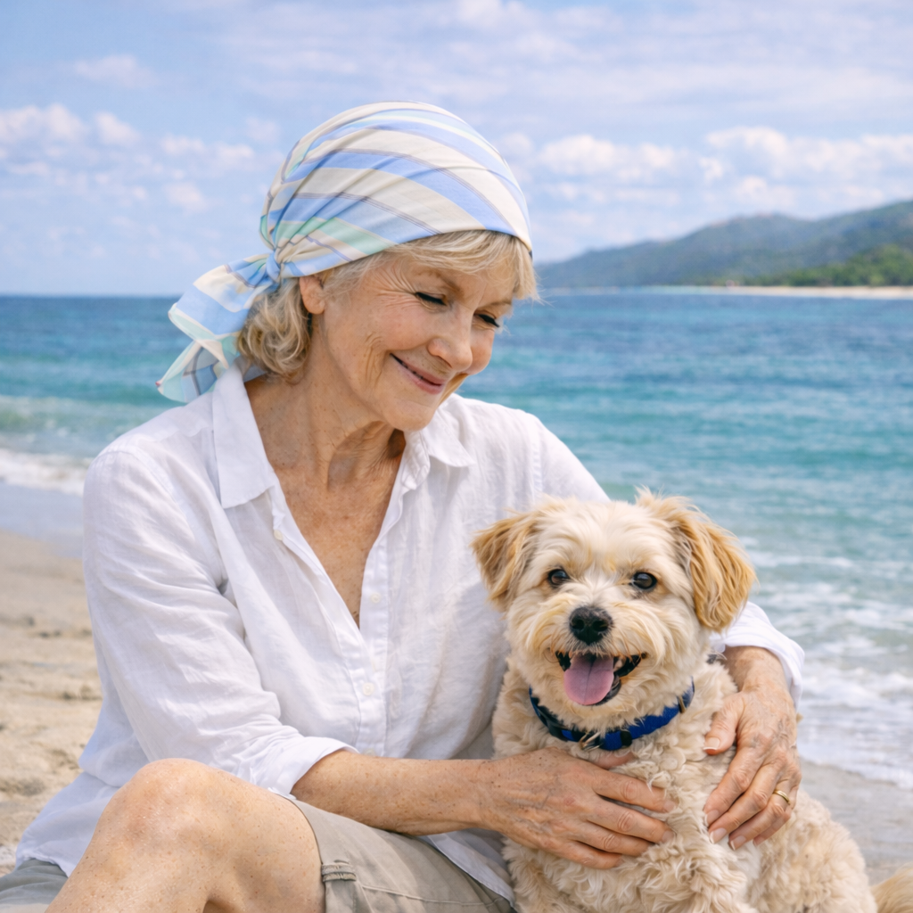 Maritimes Bandana Kopftuch für Damen – bequemes Kopftuch am Strand getragen.