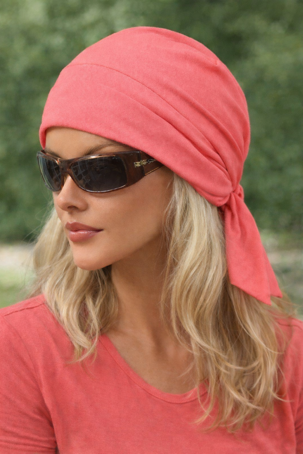 Chemo Kopfbedeckung für Damen als Bandana in Korallrosa