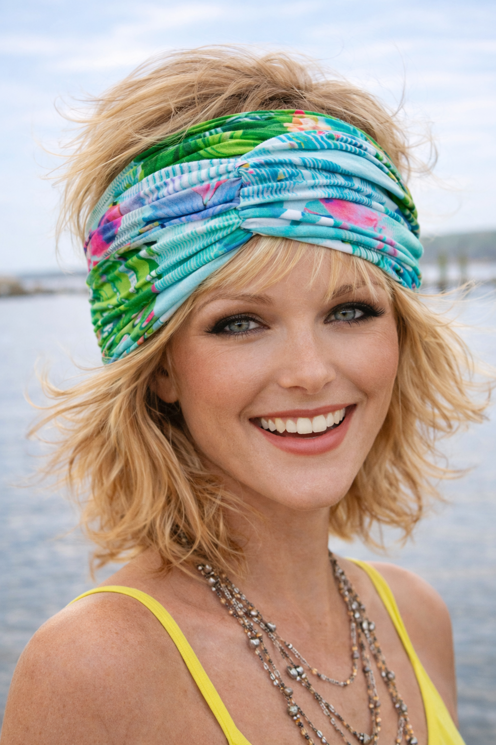 Dame trägt Stirnband am Meer