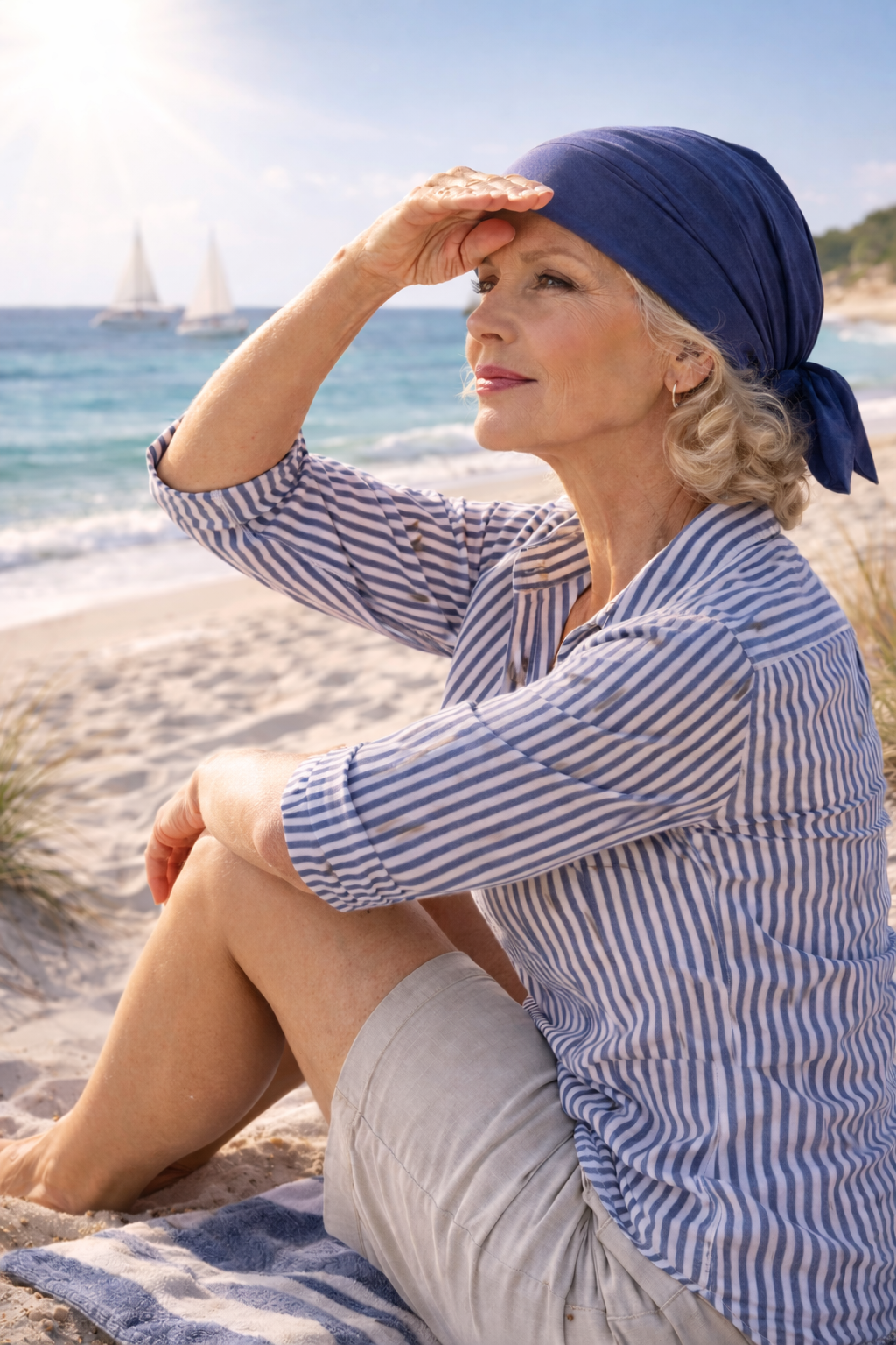 Elegantes Bandana Kopftuch für Damen ideal als Sonnenschutz am Meer und Strand