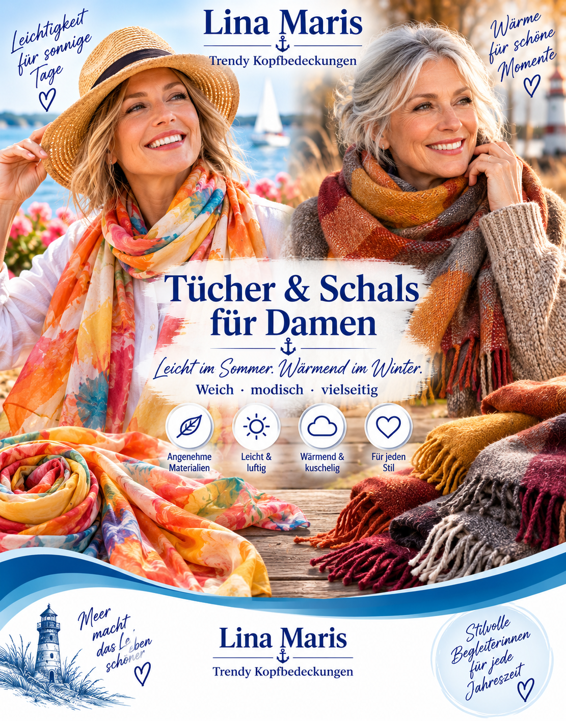 Bunte Baumwolltücher und Schals für Damen hängen im Wind im Garten