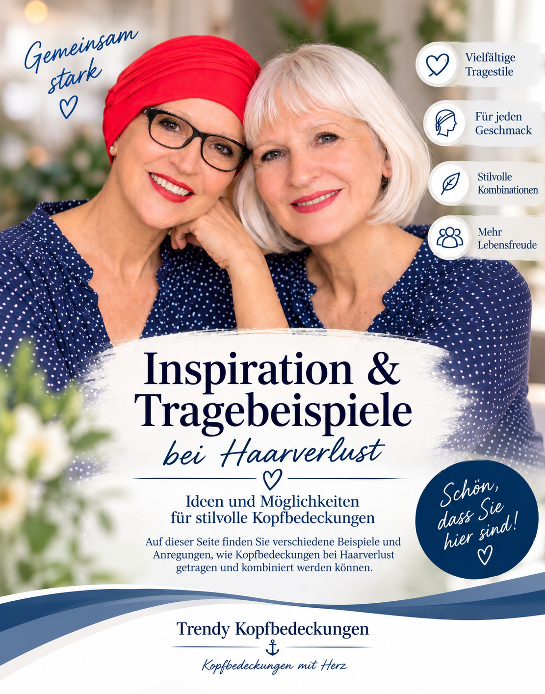 Rotes Chemo-Kopftuch für Damen bei Haarausfall durch Chemotherapie, moderne Kopfbedeckung als Alternative zur Perücke – persönliche Beratung auf Anmeldung.