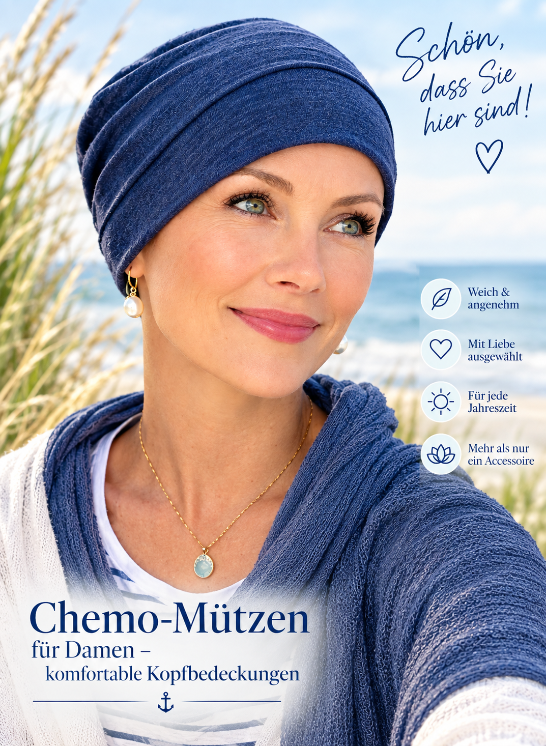 „Chemo-Mütze für Damen bei Haarausfall, rote Kopfbedeckung auf Glatze, weich und angenehm zu tragen.“