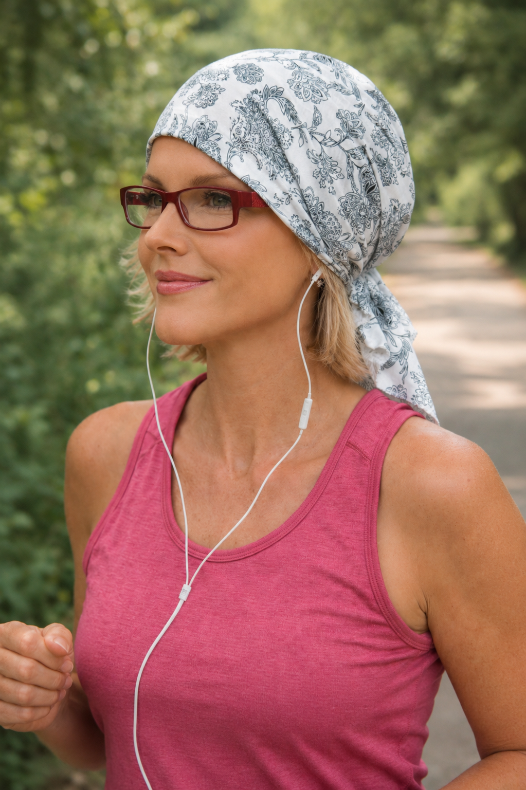 Praktisches Bandana-Kopftuch aus Baumwolle für Damen beim Joggen – bequem zu tragen, rutscharm und ideal für Bewegung, Freizeit und Alltag.