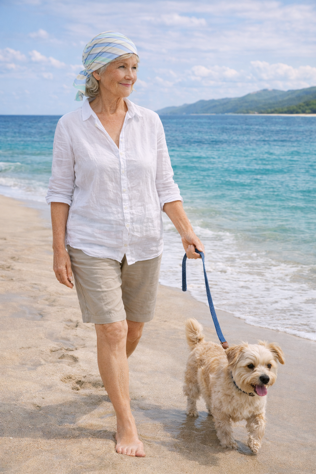 Maritimes Bandana Kopftuch für Damen – bequemes Kopftuch am Strand getragen.