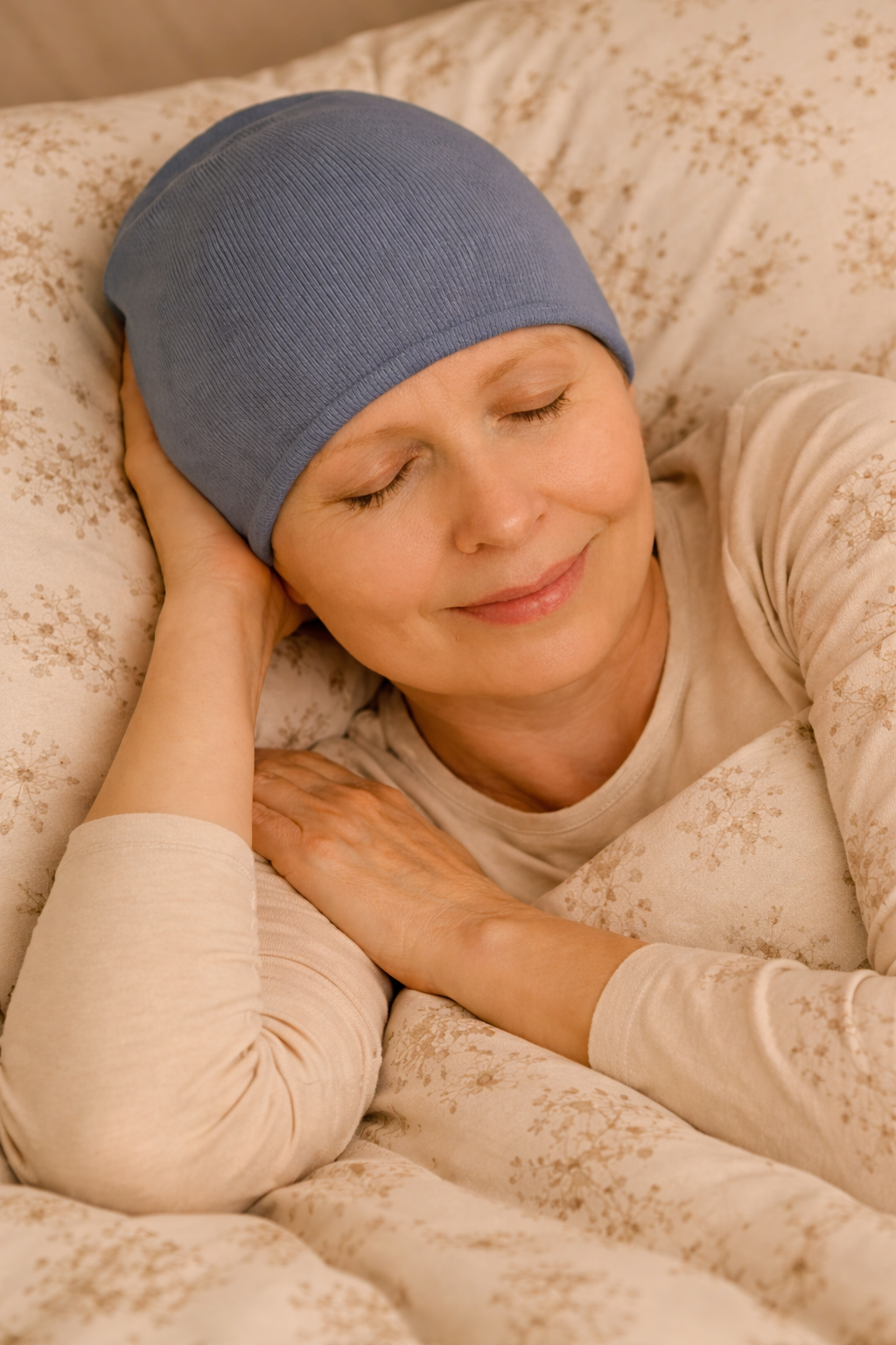 Dame trägt Schlafmütze  beim Schlafen