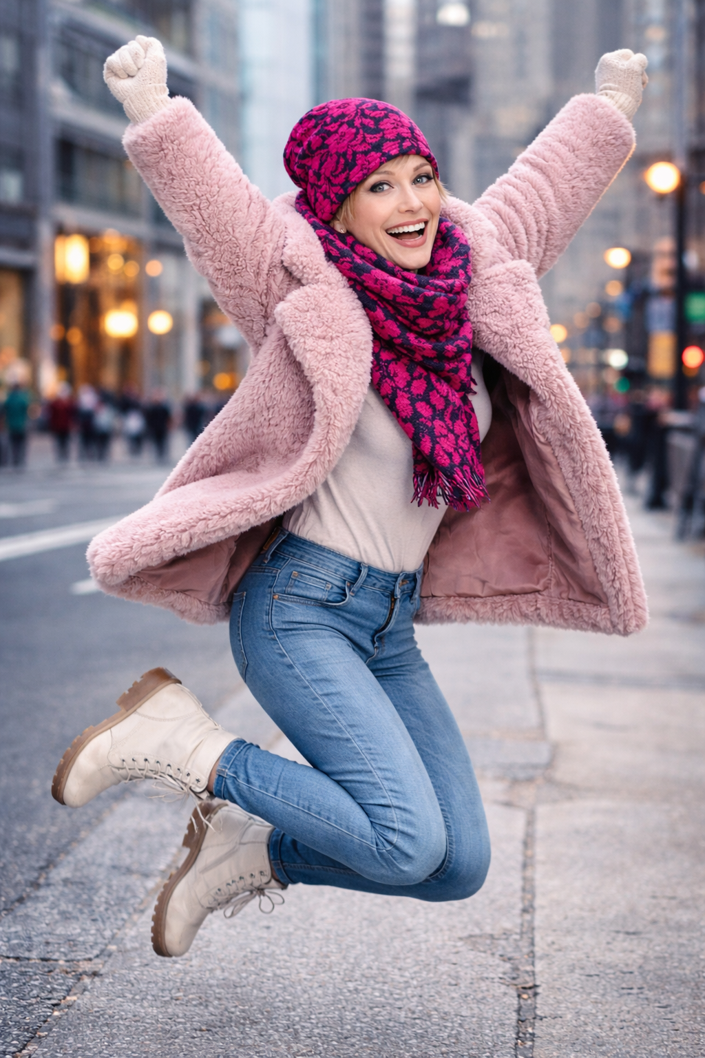 Damen Turbanmütze in Pink mit Blumenmuster, modischer Lifestyle-Look