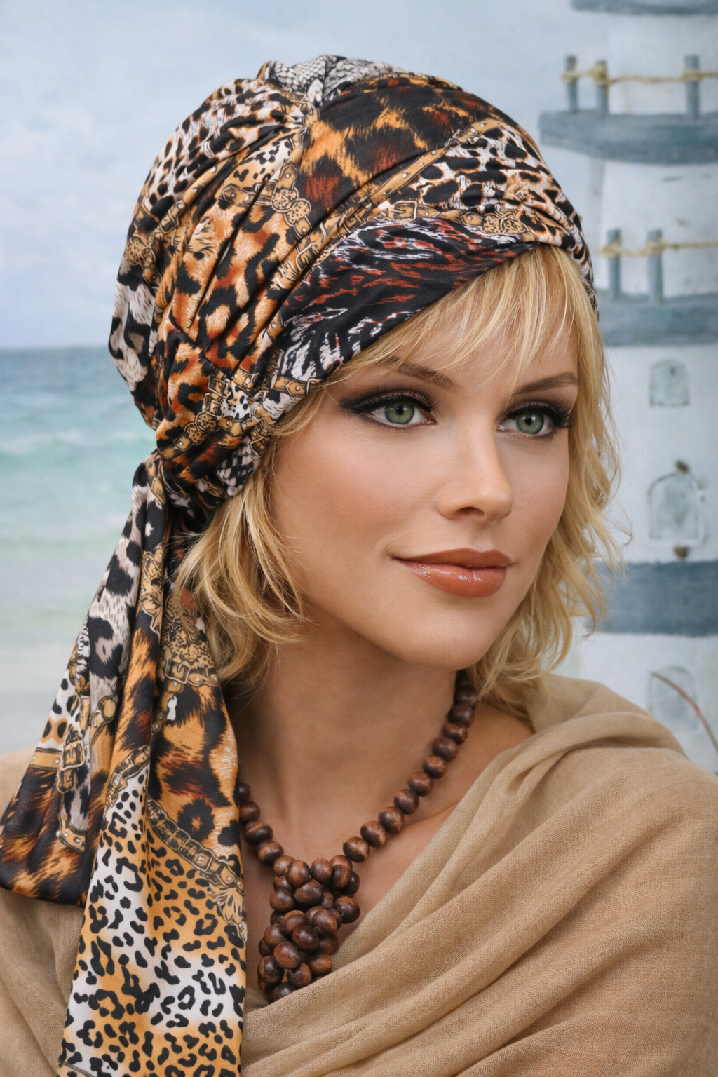 Frau trägt ein Kopftuch als modische Kopfbedeckung